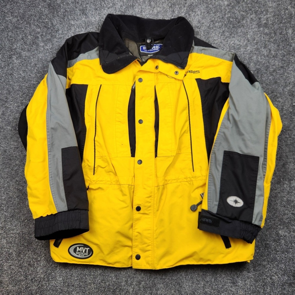 Pure Polaris Jacket Mens XL Yellow Black Snowmobile Ski‎ Parka Zip Pockets Nylon